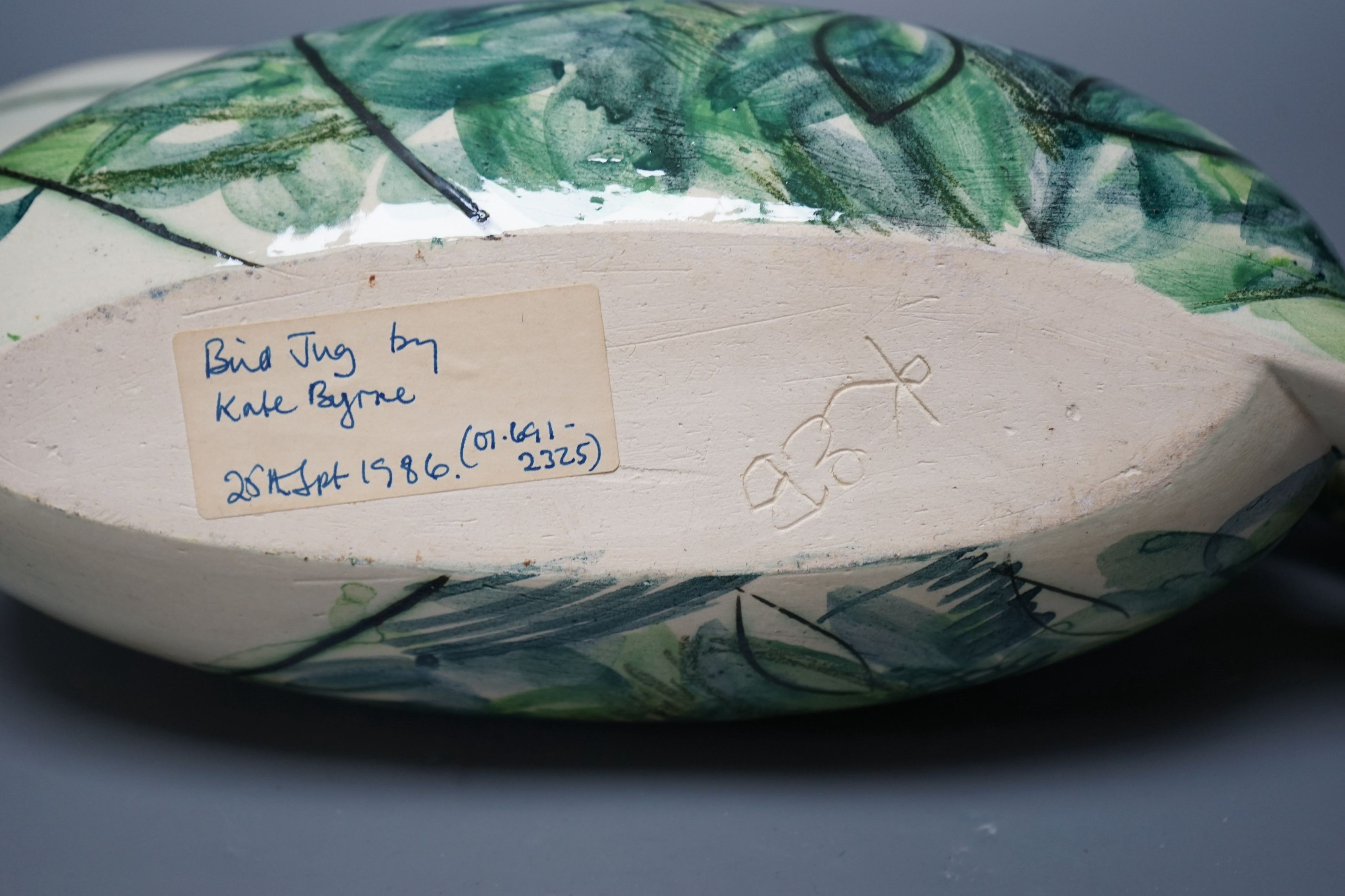 Kate Byrne (British contemporary), an abstract bird jug, with label and mark to base, 42cm wide